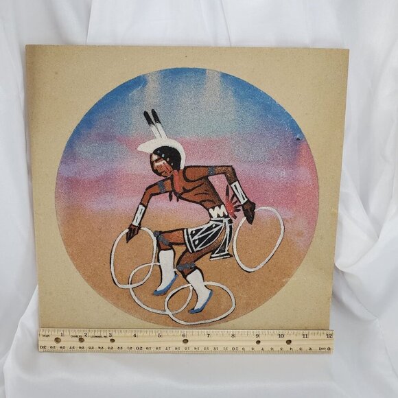 Native American Hoop Dancer Sand Art Painting On Wood Particle Board unsigned - Picture 9 of 10